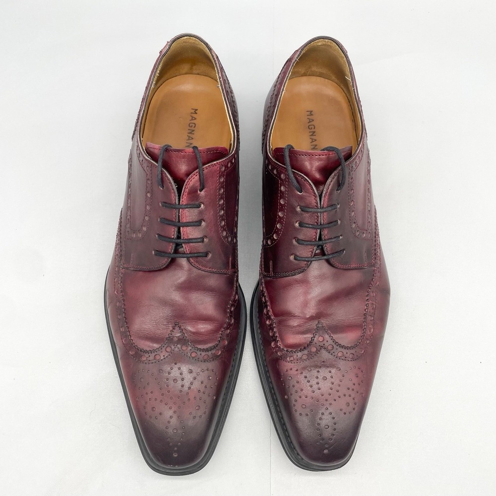 Magnanni Mens‎ 9.5 M Wingtip Oxford Shoes Oxblood Leather Brogue Derby Medallion